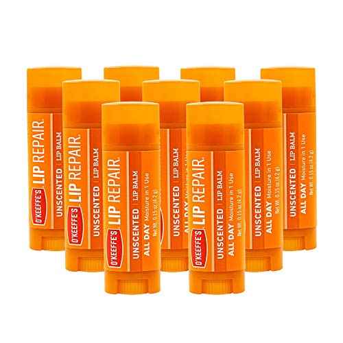 O'Keeffe's Unscented Lip Repair Lip Balm for Dry, Cracked Lips, Stick, (Pack of 9)
