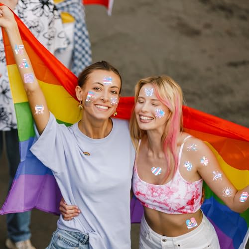 96Pcs Transgender Flag Temporary Tattoos Trans Pride Themed Tattoo Stickers with Blue Pink White Pattern for Pride Party Favors LGBTQ Pride Day Equality Parades and Celebrations