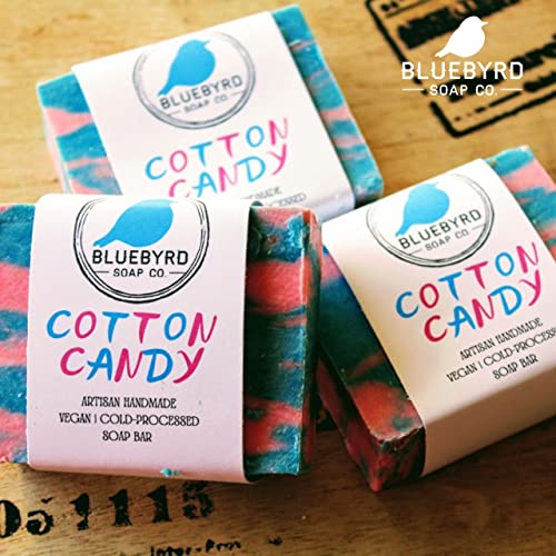 Bluebyrd Soap Co. Cotton Candy Soap Bar For Kids | Sweet Scented Fun Soap Bar For Kids & Children | Rainbow Soap For Kids | Shea Butter Moisture Soap Bar For Kids & Teens (Cotton)