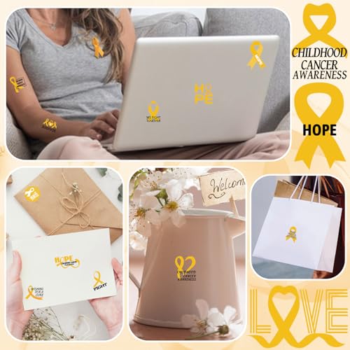 Gold Ribbon Awareness Pins & Tattoos Kit – 100pcs + 10 Sheets