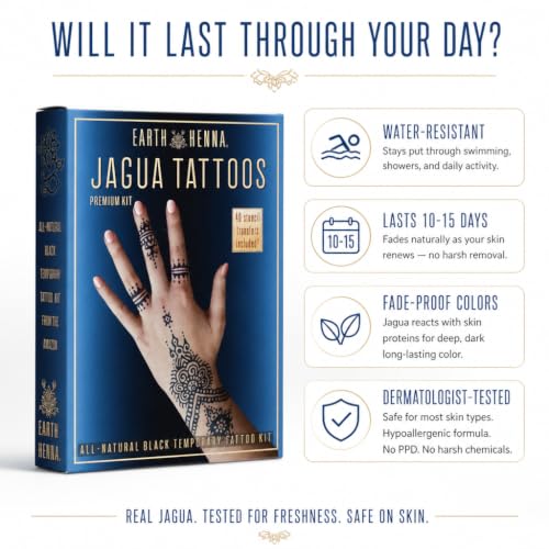 Organic Jagua Temporary Tattoo Kit - 15+ Designs, 10-15 Days
