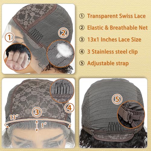 Seelaak 13x1 Short Curly Bob Wig Human Hair Pre Plucked 150% Density, Natural 1B, Lace Front Wig for Black Women – Variation: 13x1 Curly Bob