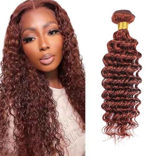 Color 33 Auburn Brown Deep Wave Human Hair Bundle 30 Inch