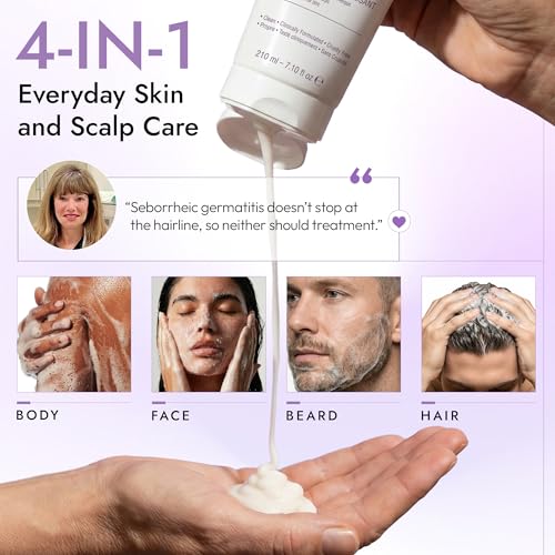 DERMAdoctor Seborrheic Dermatitis Shampoo ? 2% Pyrithione Zinc Face Wash, Dermatologist Formulated Anti Dandruff Shampoo for Women, Itchy Scalp Treatment for Hair, Beard, Face & Body ? 7.10 oz