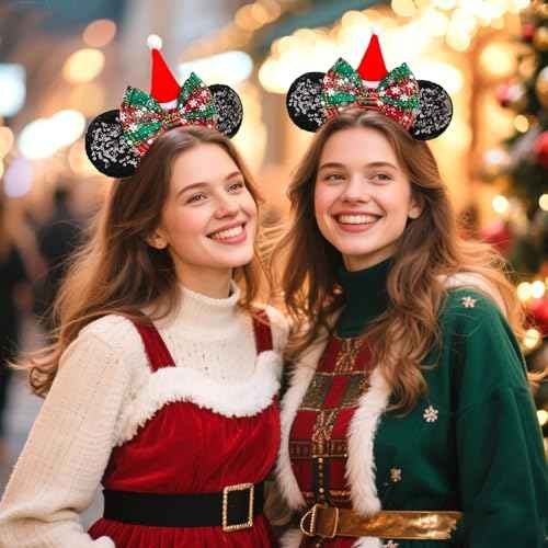 MADO Christmas mouse ear headbands for women, Christmas mini ears for adults women little girls, Xmas gifts costume accessories for women girls (xmas-black)