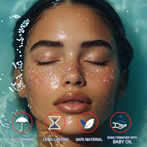 8-Pc Red White Blue Glitter Freckles Face Tattoos