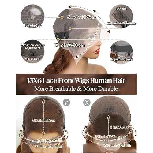 4# Chocolate Brown Human Hair Lace Front Wigs 200 Density Straight Lace Front Wig Human Hair 26 Inch 13x6 HD Lace Frontal | Soft Non-shedding Non-tangling Full Length No Peculiar Smell