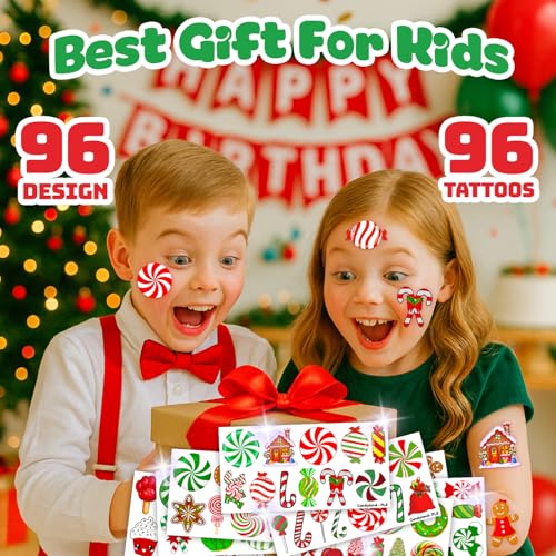 96 PCS Cute Candyland Candy Land Temporary Tattoos Theme First Birthday Party Decorations Favors Supplies Decor Kids Tattoo Stickers Gifts For Kids Boys Girls Prizes Carnival Christmas Xmas Hoiliday