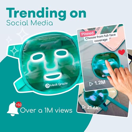 Medi Grade Cooling Gel Face Mask with 1 Lycra Fabric Mask and Storage Pouch - Soothing Gel Face Mask for Dark Circles and Puffiness - Cold Full Face Gel Mask Relaxation