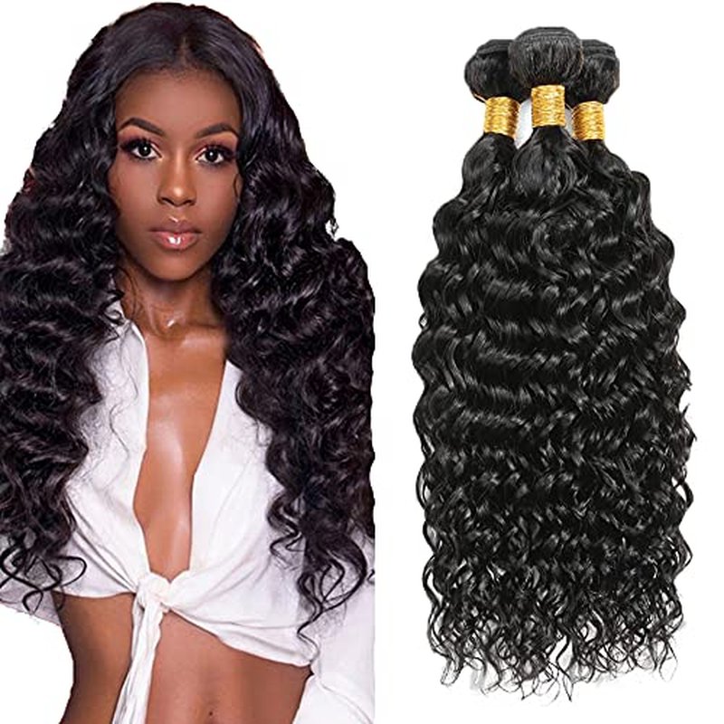 #1B Water Wave Human Hair Bundles 30-34 Inch