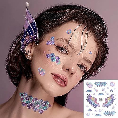 14 Sheets Glitter Butterfly Temporary Tattoos for Women Girls Butterflies Wings Flowers Moon Star Shiny Face Art Tattoos Sticker Fake Tattoos Decals Accessories for Eye Body Makeup Festival Parties