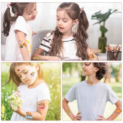 Cute Capybara Temporary Tattoos - 200+ Capybara Birthday Party Decorations Favors Supplies Funny Animals Tattoos Stickers Capy Themed Party Decor Gifts Rewards Prizes for Boys Girls