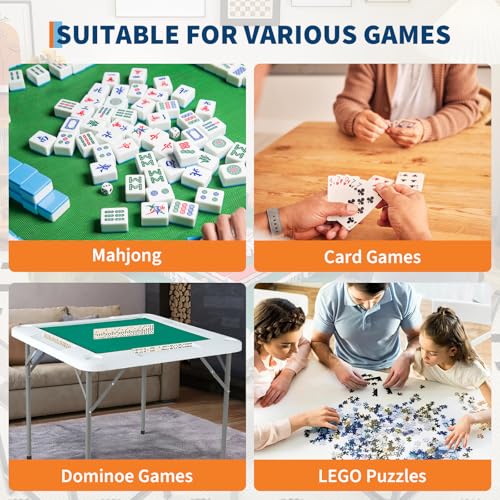 Mahjong Table 39.4" Folding 4-Player Card Desk with Cup Holders