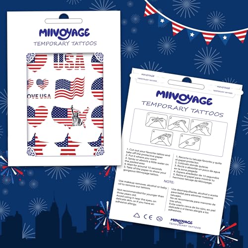 136 PCS American Flag Tattoos, Fourth of July Decorations Tattoos, Red White and Blue Party Supplies, Gifts for Boys, Girls, Accessories for Independence Day, Memorial Day, Labor Day