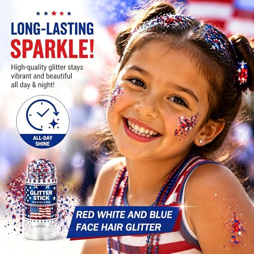 4th of July Glitter Stick - Red White Blue Star Sequins