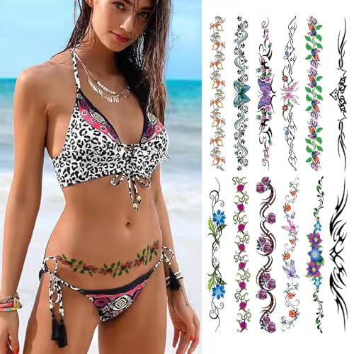 Flower Navel Temporary Tattoos for Women - 12 Sheets