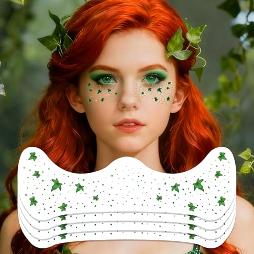 Ivy Leaf Face Tattoos - Green Glitter Waterproof Temporary Tattoos (8 Sheets)