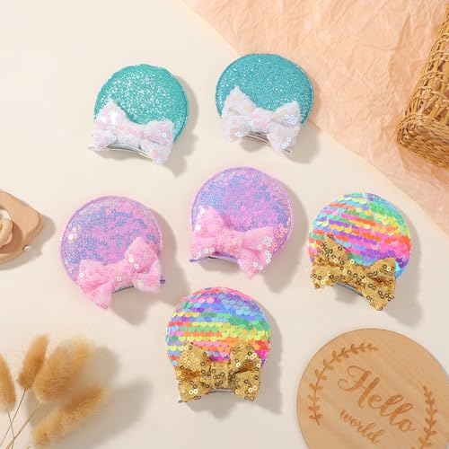 Choicbaby 6 PCS Hair Bow for Gilrs Mouse Ears Sequin Clips Polka Dot Bow with Alligator Clip Mice Ears Hair Bows Barrettes Princess Cosplay Hair Accessories for Baby Girls Toddlers Infant Fine Hair