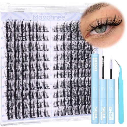 Cat Eye Lash Clusters Kit Spiky Cluster Eyelashes Kit Fairy Eyelash Cluster Anime Individual Lashes Natural Lash Extension Cluster Wispy Manga Cluster Lash Kit with Bond and Seal Lash Glue and Tweezer