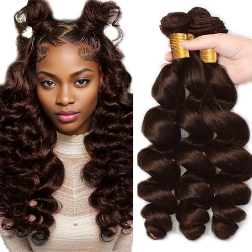 WuvuSnm Brown Human Hair Bundles Deep Wave 12-16 Inch 150g, Natural Black #1B