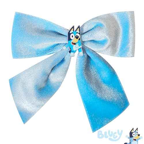 LUV HER Bluey Long Tail Hair Bow for Girls with Alligator Clip with Charm of Bluey - Hair Accessory, Ages 3+