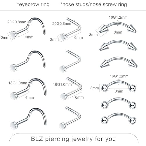 Xpircn Piercing Kits Stainless Steel 20G 18G 16G 14G 12G Lip Nose Tongue Tragus Cartilage Daith Eyebrow Belly Button Rings Clear Retainer Piercing Jewelry