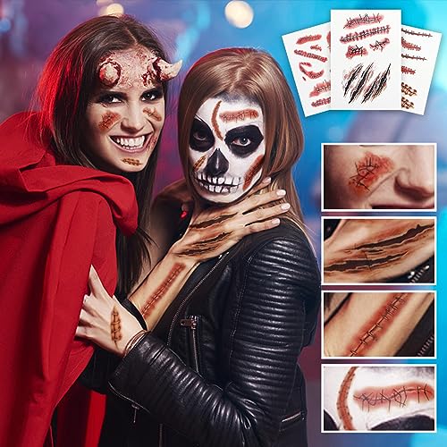 110PCS Halloween Fake Scars Temporary Tattoos Kit