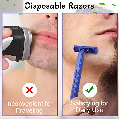 Chumia 500 Pcs Disposable Twin Blade Razor Shaving Safety Razor for Men Individually Wrapped with Clear Safety Cap Bulk Packed Portable for Hotel Guest House Travel Home Use(Blue)