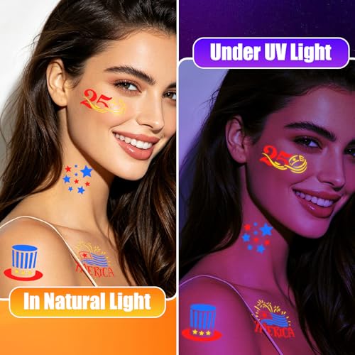 UV Glow Tattoo Markers with 9 Stencils - 4 Color Body Paint Pens
