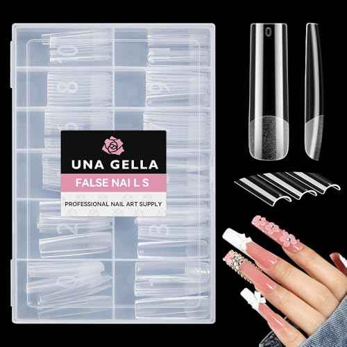 UNA GELLA Long Square Gel Nail Tips XXL: Pre shaped Full Cover Gel Tapered Square Straight Nail Tips 120PCS for Fake False Nails Extensions 12 Sizes DIY Press On Nails No Need File