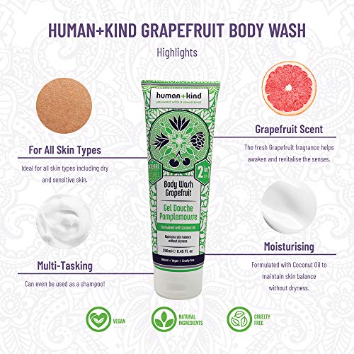 Human+Kind Body Wash - Natural, Moisturizing Body Soap with Coconut Oil - A Gentle, Soothing Cleanse for Dry, Sensitive Skin - Three Fresh Scents: Orange, Grapefruit, and Apple and Herbs - 8.45 oz