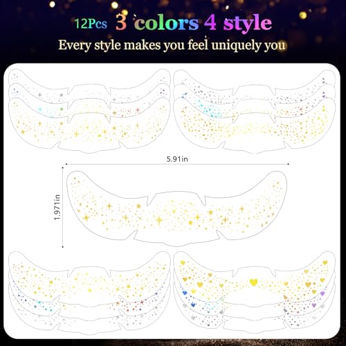 HyperFun Glitter Freckles Stickers - 12 Pack Waterproof Face Gems