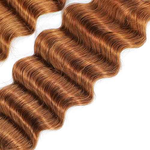 Ombre Loose Deep Wave Bundles Human Hair 1B/30 Unprocessed Brazilian Virgin Human Hair 3 Bundles Two-tone Dark Root Loose Wavy Curly Bundles For Women (T1B/30,12 14 16)