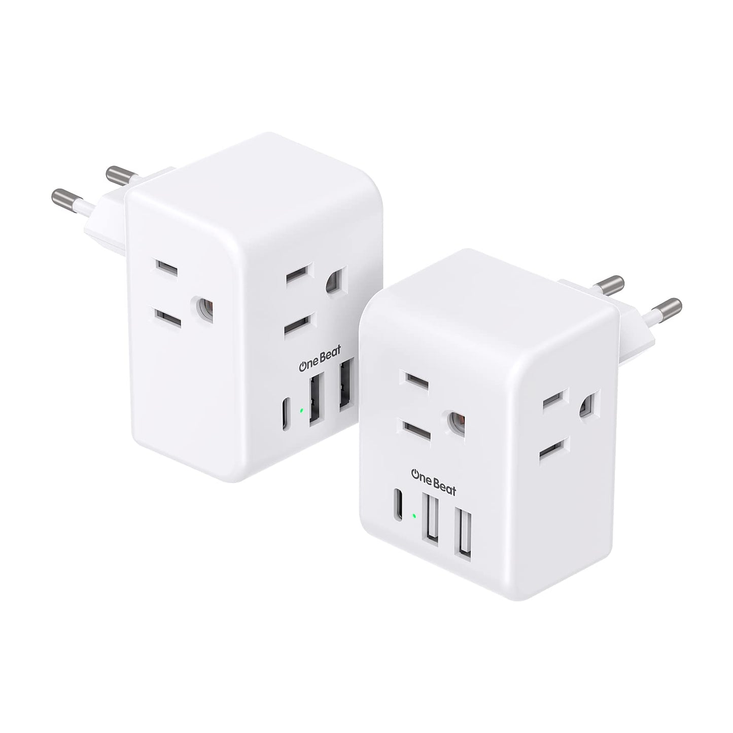 2 Pack European Travel Plug Adapter, International Power Plug Adapter with 3 Outlets 3 USB Charging Ports(1 USB C), Type C Plug Adapter Travel Essentials to Most Europe EU Spain Italy France Germany