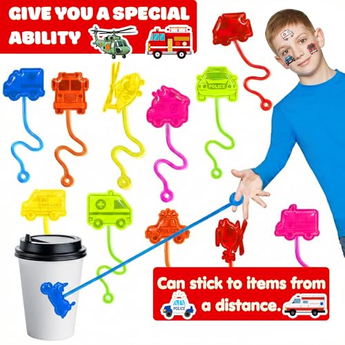 48-Piece Emergency Vehicle Party Favors Set with Stick Hands & Tattoos