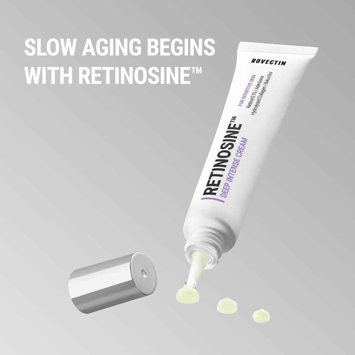 ROVECTIN Retinosine Deep Intense Cream - Retniol 0.15%, Adenosine, Hydrolyzed Collagen, Bakuchiol | For sensitive skin, Korean Skin Care - (1.01 fl.oz, 30ml)