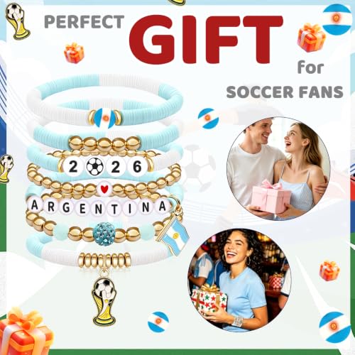 NovaStl Soccer Beaded Charm Bracelets 7-Pack - Game Day & Team Spirit Accessories