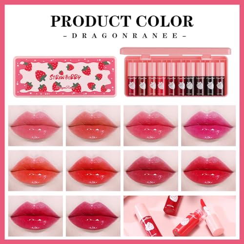10 Colors Lip Tint Stain Set, Korean Moisturizing Lip Gloss Velvet Mini Liquid Lipstick, Multi-Use Lip and Cheek Tint, Non-Stick Cup, Lightweight, Long-Lasting Waterproof Lips Makeup