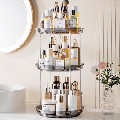 Delamu 3-Tier Rotating Makeup Organizer - Large Capacity Skincare Holder