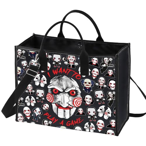 LEVLO Sadistic Thriller Tote Bag Horror Movie Fans Gift I Want To Play A GamePuzzle Horror Shoulder Bag Horror Movie Merch