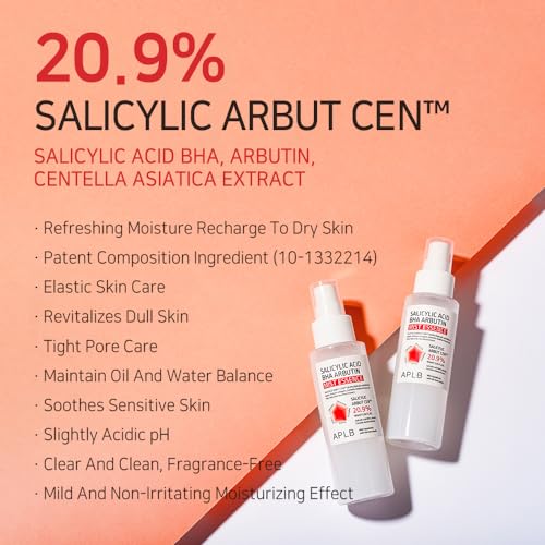 APLB Salicylic Acid BHA Arbutin Mist Essence | SALICYLIC ARBUT CEN¢â 20.9% 3.55 FL.OZ/Korean Skincare, Replenishing Moisture, Revitalize for Gentle and Improve Skin Texture Through Salicyclic