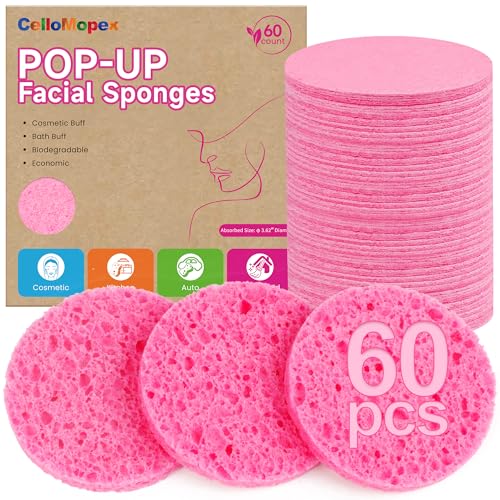 Compressed Natural Cellulose Facial Sponges - 60 Pcs, 3.15in