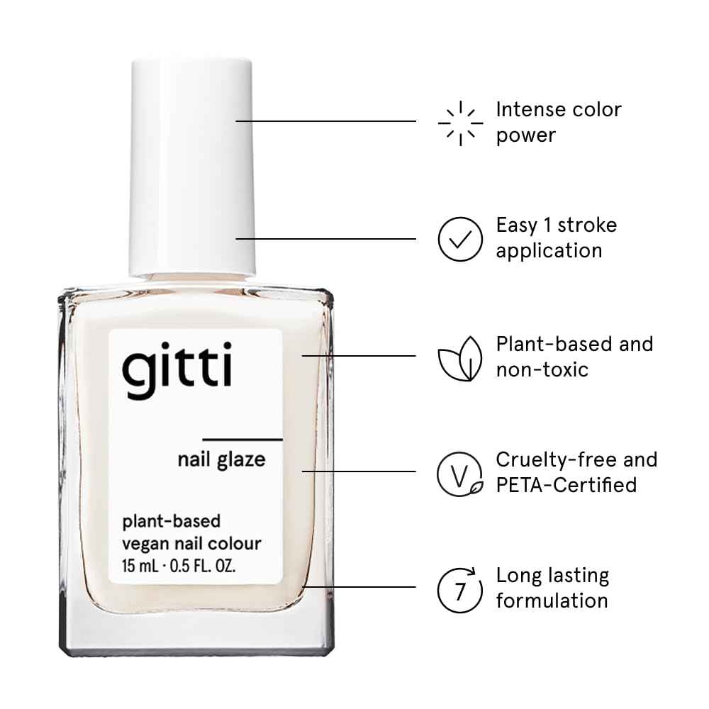 gitti Plant-based Nail Polish I Non-Toxic, 30-Free, Based On Natural Origin Ingredients, Cruelty-Free, Vegan, High Performance Colors, Glossy Finish, Shade Nail Glaze (0.5 fl oz)