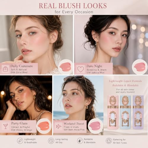 3-Piece Waterproof Liquid Blush Set - Long-Lasting Cheek Color