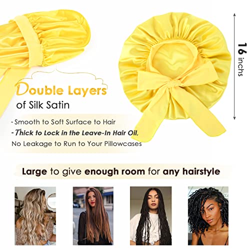 YANIBEST Yellow Adjustable Silk Bonnet for Sleeping Women - Double Layer Satin Frizz Control