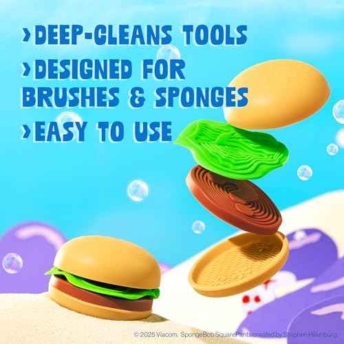 wet n wild SpongeBob Sponge & Brush Cleansing Pads, Flexible Silicone Cleaning Surface, Deep-Cleans All Brush Sizes ? Krabby Patty