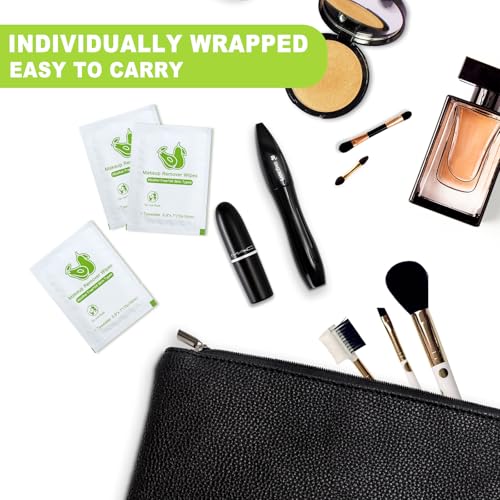 Avocado 50 Pack Travel Makeup Remover Wipes - Individually Wrapped, Gentle & Effective