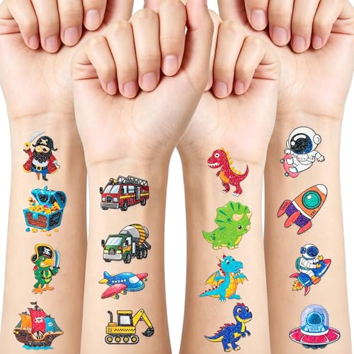 Habett Glitter Temporary Tattoos for Kids, 144-Pack