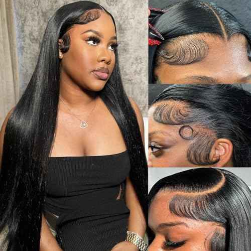 Straight Human Hair Wigs for Black Women Lace Front Wigs Pre Plucked Glueless 13x6 HD Lace Front Wigs Human Hair 180% Density Straight Frontal Wigs Human Hair 32 Inch