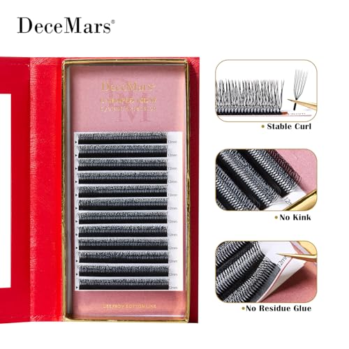 DeceMars 10D U-Shaped Eyelash Extensions - Easy Fans, Soft Matte Black